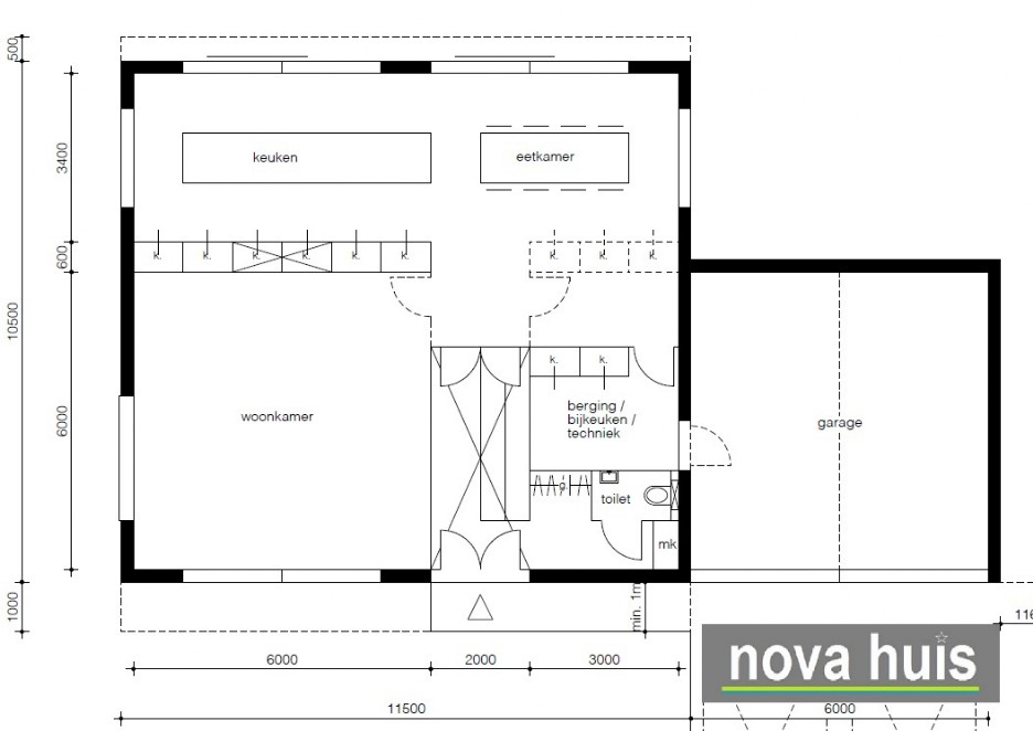 Kubistische ontwerp en bouwstijl. Moderne woning met natuursteen gevelstucwerk NOVA-HUIS K112 