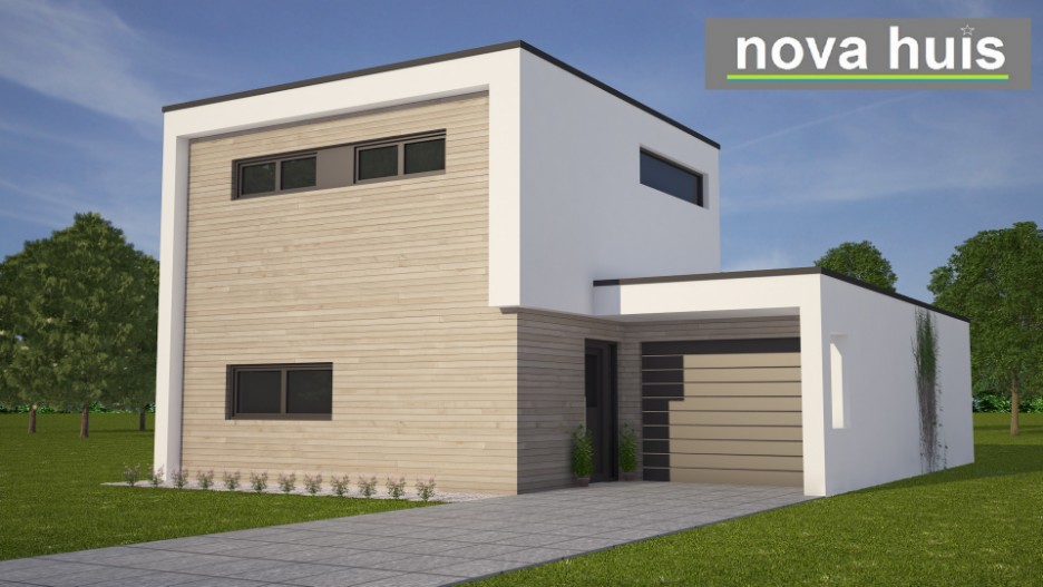 Kleine moderne woning in kubistische bouwstijl energiearm gebouwd flexibele indelingen NOVA-HUIS K87 