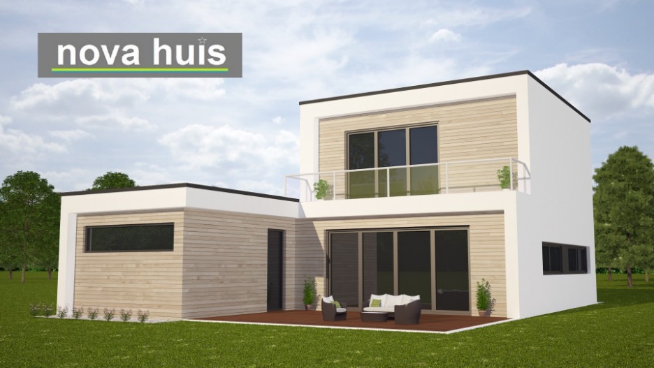 Kleine moderne woning in kubistische bouwstijl energiearm gebouwd flexibele indelingen NOVA-HUIS K87 