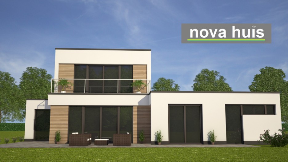 Moderne gelijkvloerse bungalow met gastenverdieping en dakterras in kubistische ontwerpstijl NOVA-HUIS K113