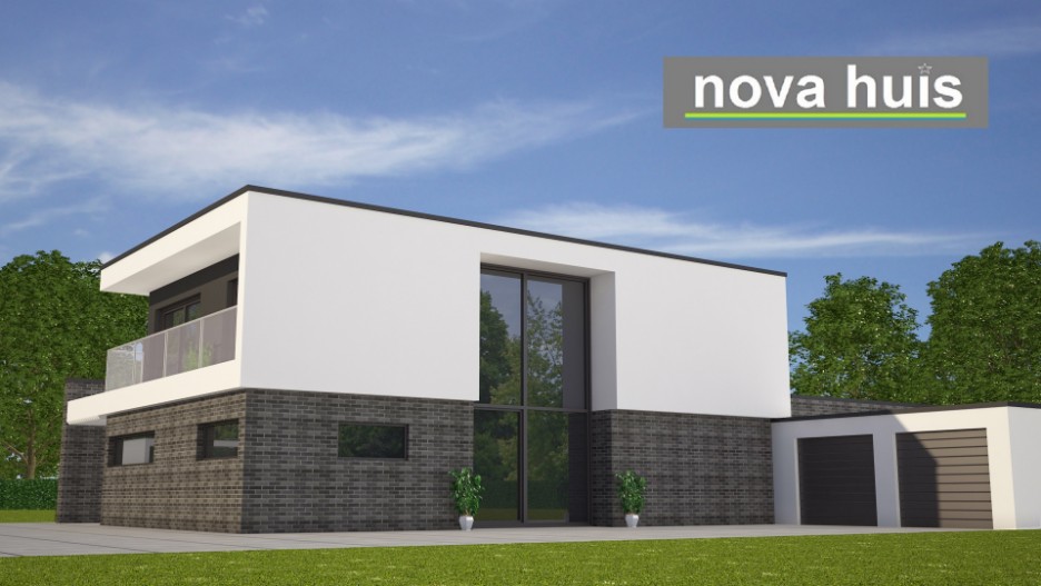 Moderne huizen in kubistische ontwerp en bouwstijl veel glas en oeverstekken NOVA-HUIS K96