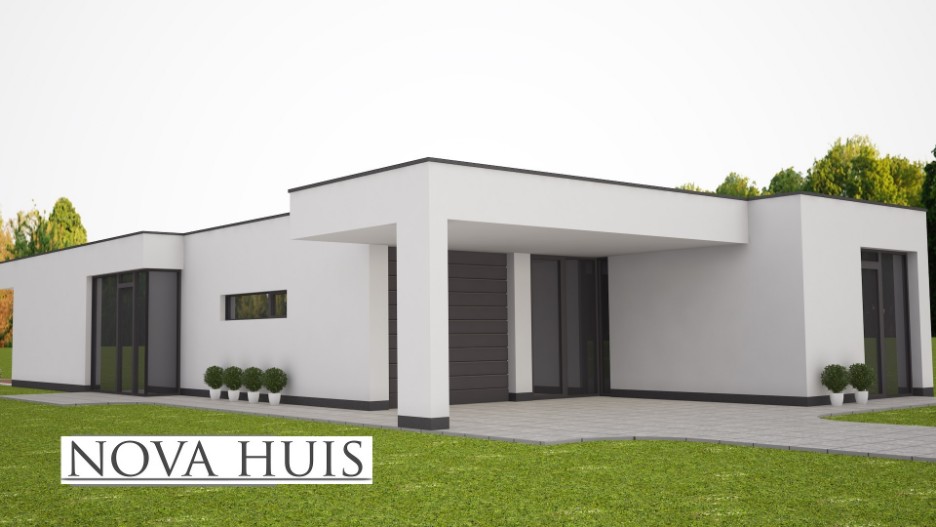 Moderne onderhoudsarme  bungalow met plat dak en overdekt terras NOVA-HUIS A58 