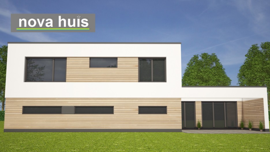 Mooie Kubistische moderne villa woning met verdieping en  garage ontwerpen en ebouwen met NOVA HUIS K122 