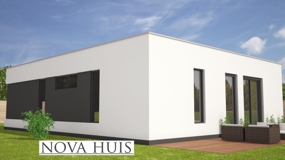 NOVA-HUIS A114 moderne bungalow met plat dak in ATLANTA  staalframe bouwsysteem (