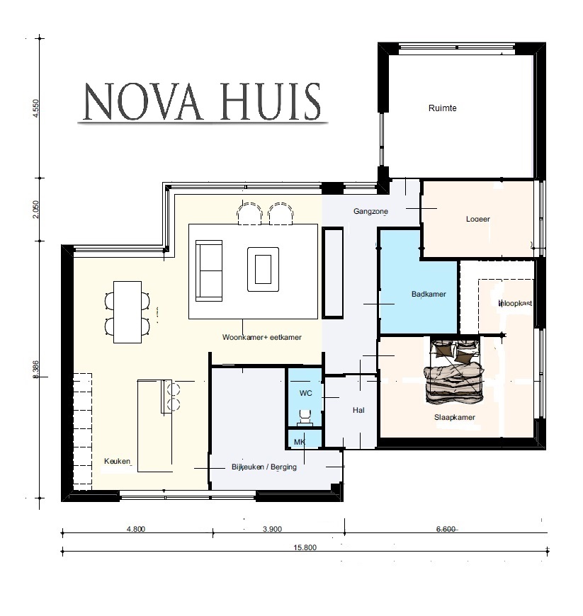 NOVA-HUIS A115 bungalow met slaapkamers levensloopbestendig  ATLANTA staalframebouw