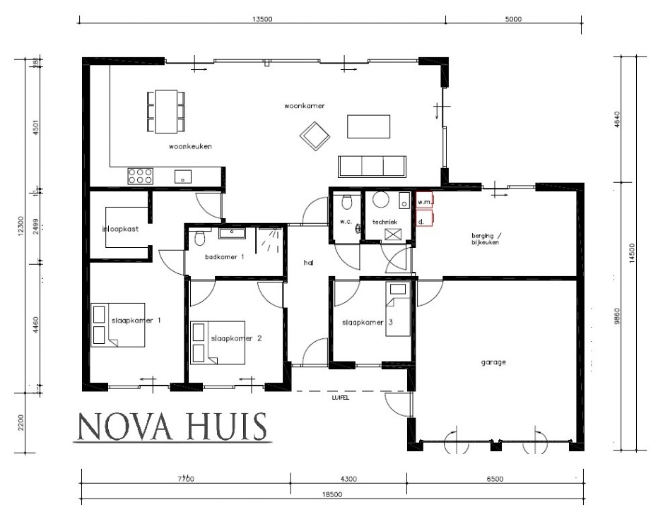 NOVA-HUIS A169 levensloopwoning bungalow met plat dak 3 drie slaapkamers ATLANTA MBS staalframebouw 
