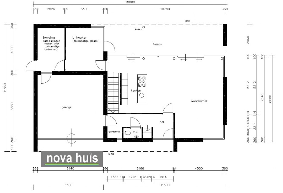NOVA-HUIS architectuur kubistische woning K62 v1 dakterras gevelstuc hout natuursteen grote inpandige garage 
