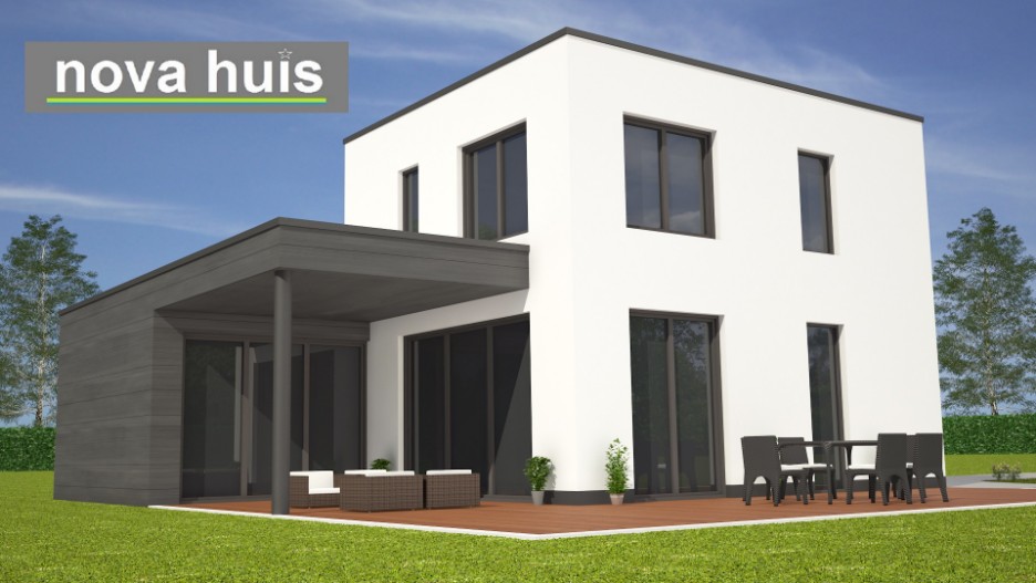 NOVA-HUIS Moderne kubistische woning met overdekt terras   ontwerpen en goedkoper en beter bouwen  K126