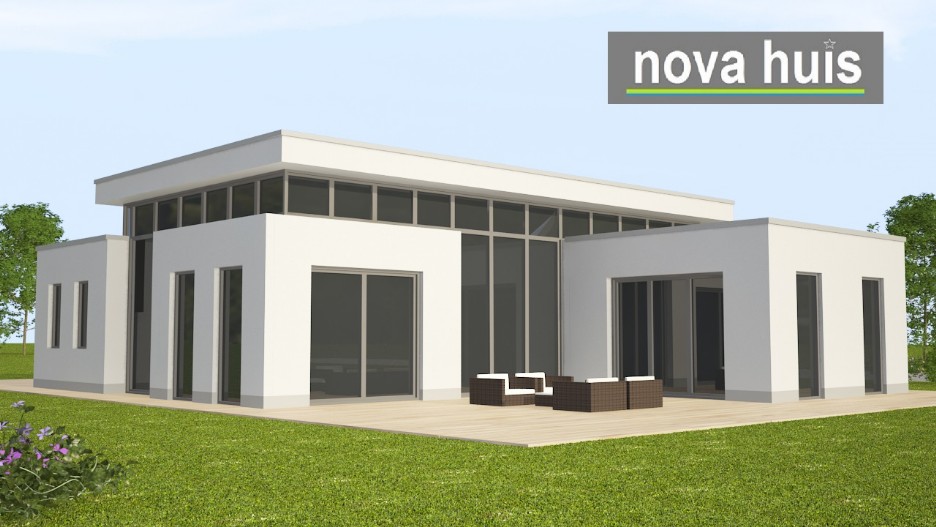 NOVA-HUIS Moderne nieuwe bungalow met plat dak en veel licht onder architectuur laten bouwen type A29 