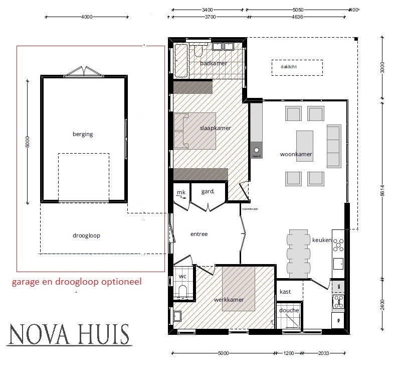 NOVA-HUIS bungalow indeling en plattegrond ATLANTA MBS staalframe bouwconstructie A145