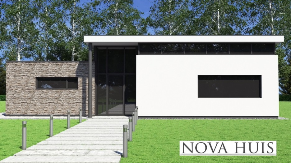 NOVA-HUIS bungalowserie 155 gelijksvloers modern hoog plafond veel licht en glas 