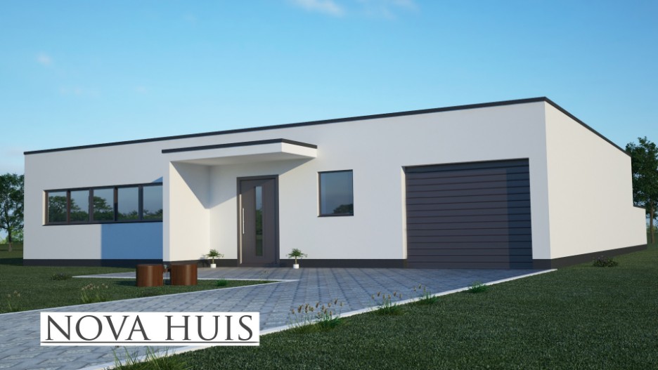 NOVA-HUIS gelijkvloerse bungalow met plat dak en patio A2 energieneutraal bouwen