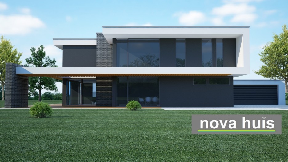 NOVA-HUIS moderne villa in kubistische bouwstijl veel ramen licht overdekte terrassen ontwerp K20