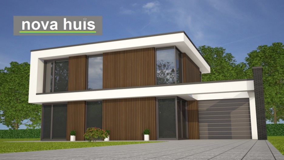 NOVA-HUIS ontwerp modern kubistisch woonhuis met veel glas en plat dak bouwen in energiearm bouwsysteem K100
