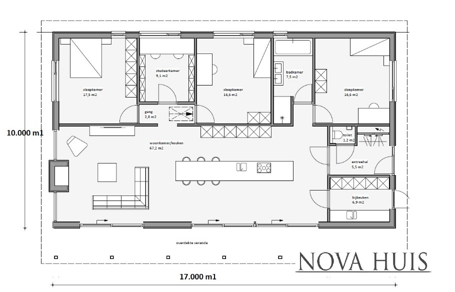 A136 v1 NOVAHUIS semi bungalow met hellend dak Staalframebouw Nederland 