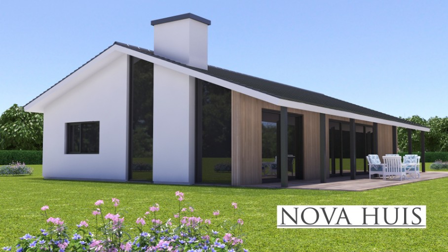 A136 v1 NOVAHUIS semi bungalow met hellend dak Staalframebouw Nederland 