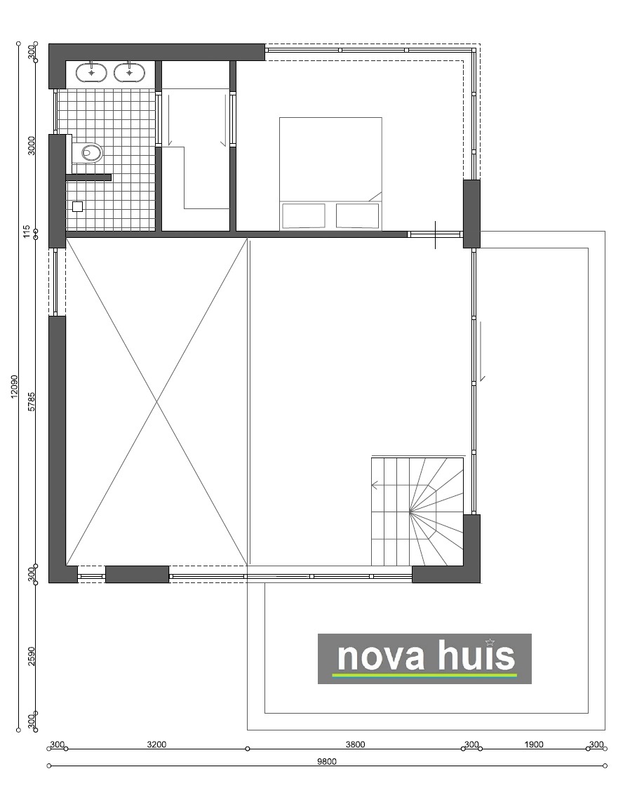 Modern woonhuis in kubistische ontwerp en bouwstijl met verdiepingsterras op platte dak K104 NOVA-HUIS 