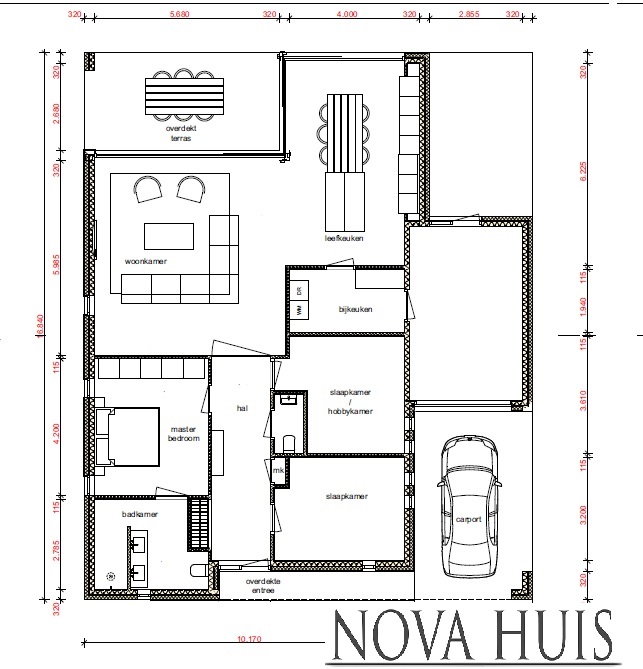 Moderne Bungalow met plat dak alles gelijkvloers ontwerp NOVA-HUIS ATLANTA-MBS Staalframebouw