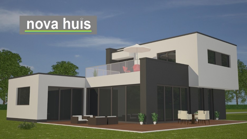 Moderne eigentijdse  kubistische villa woning met veel licht en dakterras en strakke gevelbekleding K128 