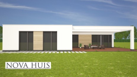 Moderne energieneutrale levensloopbestendige bungalow met vlak en plat dak A36 staalframebouw NOVA-HUIS