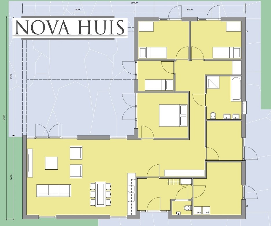 Moderne energieneutrale levensloopbestendige bungalow met vlak en plat dak A36 staalframebouw NOVA-HUIS