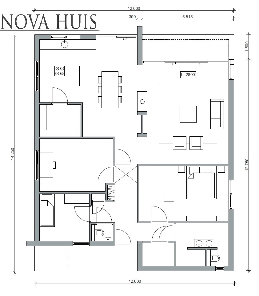 Moderne gelijksvloerse woning of bungalow onderhoudsarm energieneutraal NOVA-HUIS A87 