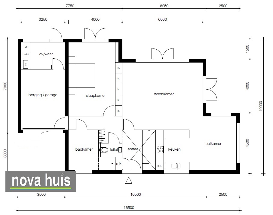 Moderne gelijkvloerse bungalow met gastenverdieping en dakterras in kubistische ontwerpstijl NOVA-HUIS K113