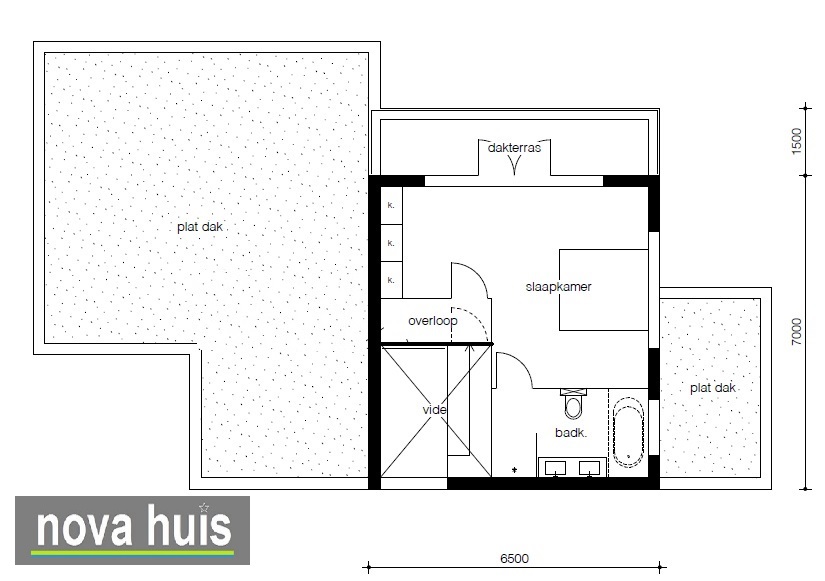 Moderne gelijkvloerse bungalow met gastenverdieping en dakterras in kubistische ontwerpstijl NOVA-HUIS K113