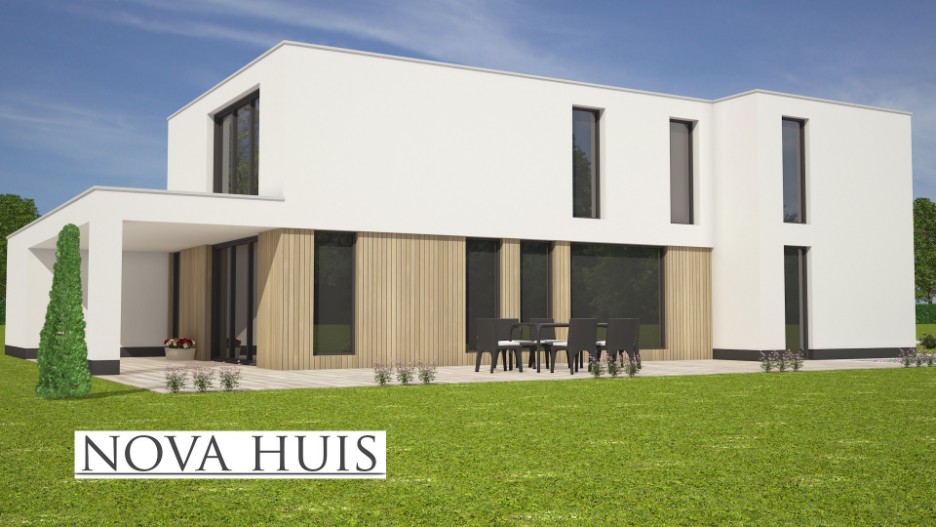 Moderne huizen architectuur villa met plat dak ontwerpen en bouwen K179 NOVA-HUIS