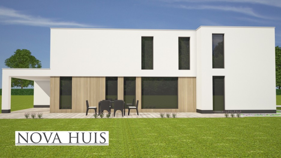 Moderne huizen architectuur villa met plat dak ontwerpen en bouwen K179 NOVA-HUIS