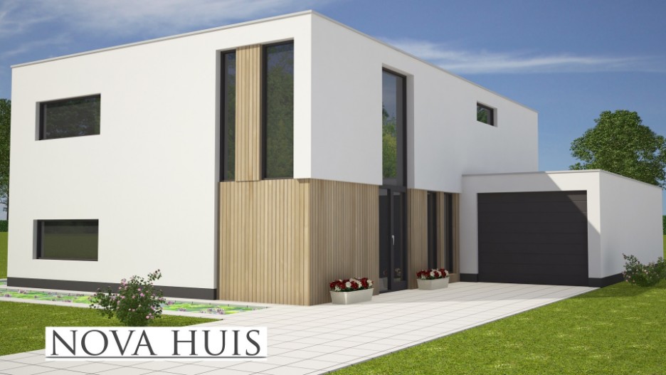 Moderne huizen architectuur villa met plat dak ontwerpen en bouwen K179 NOVA-HUIS