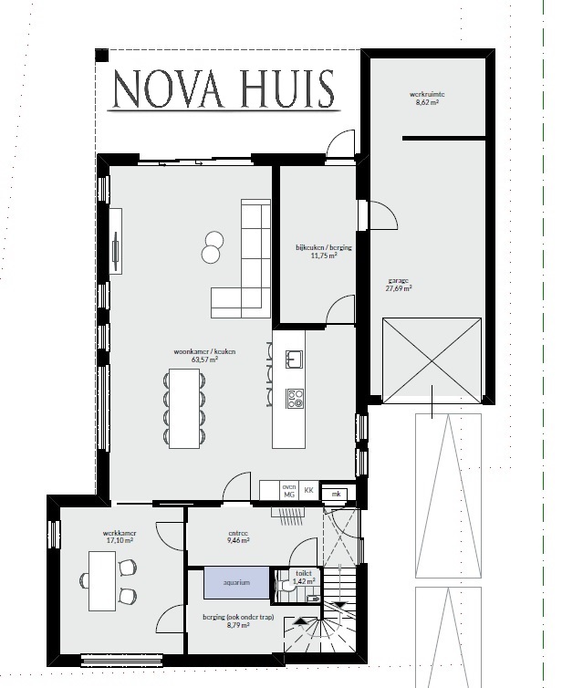 Moderne huizen architectuur villa met plat dak ontwerpen en bouwen K179 NOVA-HUIS