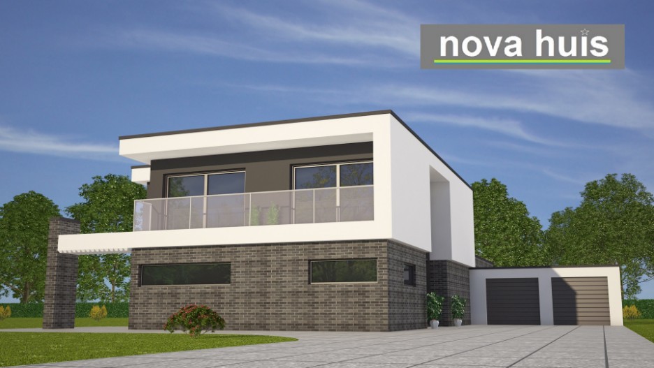 Moderne huizen in kubistische ontwerp en bouwstijl veel glas en grote overstekken en kaders NOVA-HUIS K96 