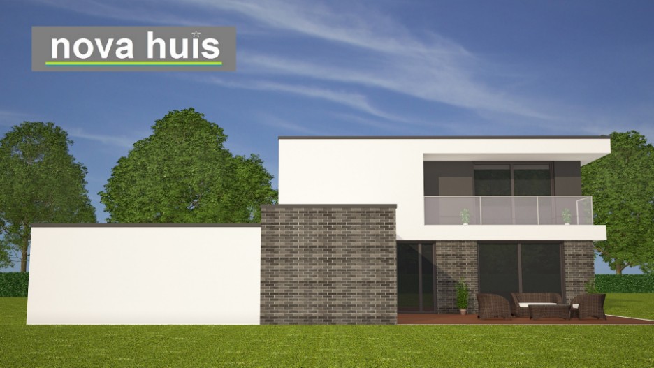 Moderne huizen in kubistische ontwerp en bouwstijl veel glas en grote overstekken en kaders NOVA-HUIS K96 