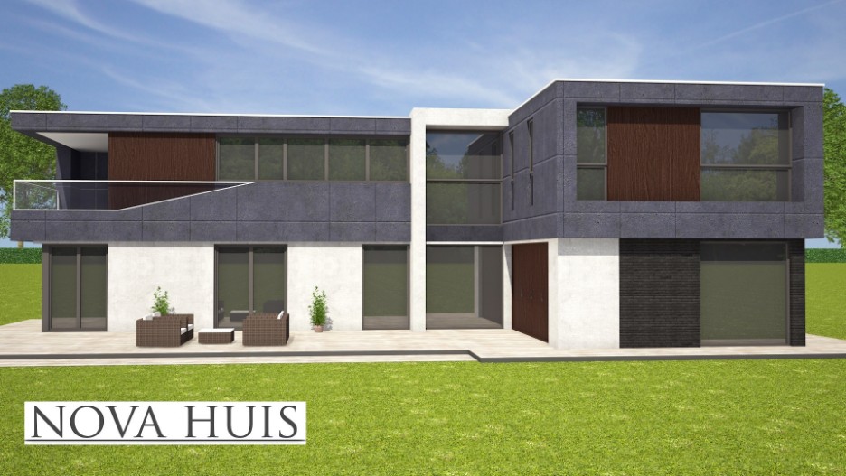 Moderne kubistische villa M165 aanpasbaar aan kavel en wensen staalframebouw NOVAHUIS.nl K165  