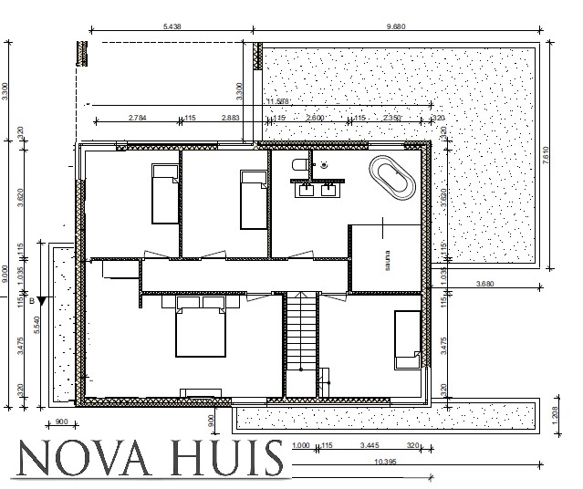 Moderne kubistische villa met overdekte terassen onderhoudsarm staalframebouw K215 NOVA-HUIS