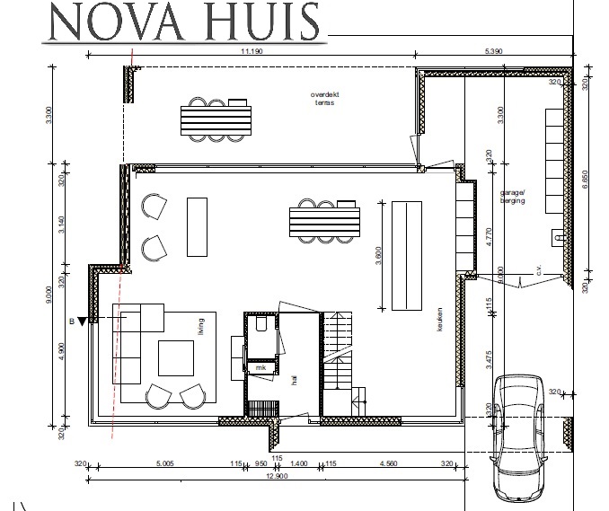 Moderne kubistische villa met overdekte terassen onderhoudsarm staalframebouw K215 NOVA-HUIS