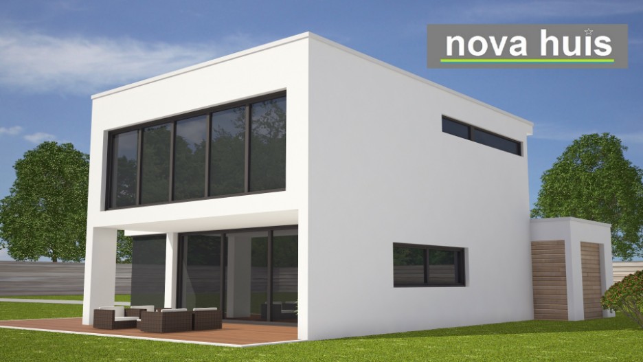 Moderne kubistische villa woning ontwerpen beter en betaalbaar energieneutraal bouwen met NOVA HUIS. K124