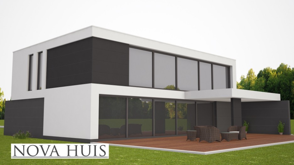Moderne kubistische woning met strenge strakke gevels energieneutraal bouwen NOVA-HUIS K226