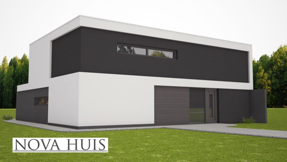 Moderne kubistische woning met strenge strakke gevels energieneutraal bouwen NOVA-HUIS K226