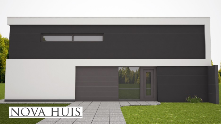 Moderne kubistische woning met strenge strakke gevels energieneutraal bouwen NOVA-HUIS K226