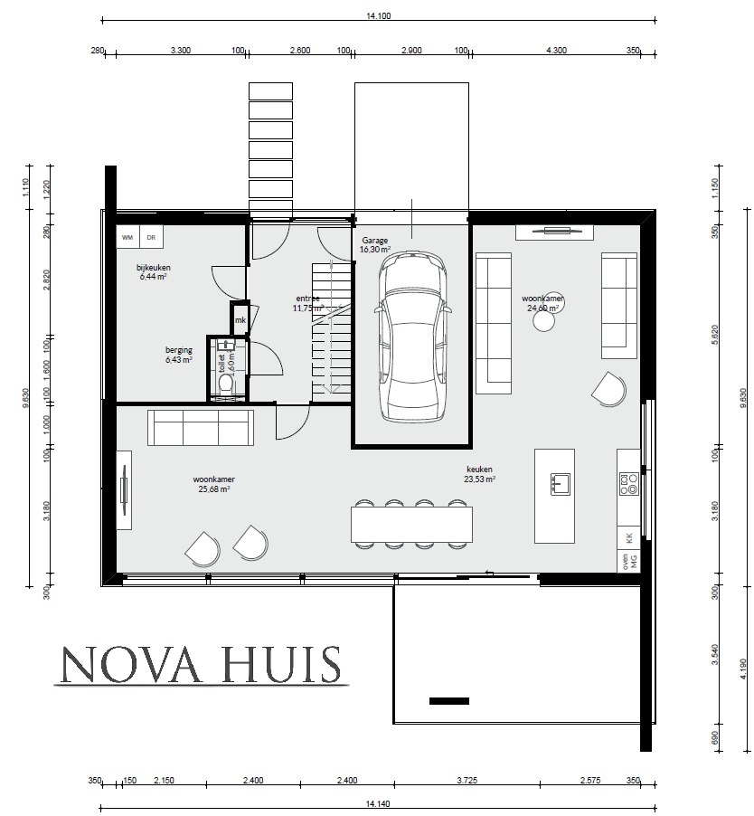 Moderne kubistische woning met strenge strakke gevels energieneutraal bouwen NOVA-HUIS K226