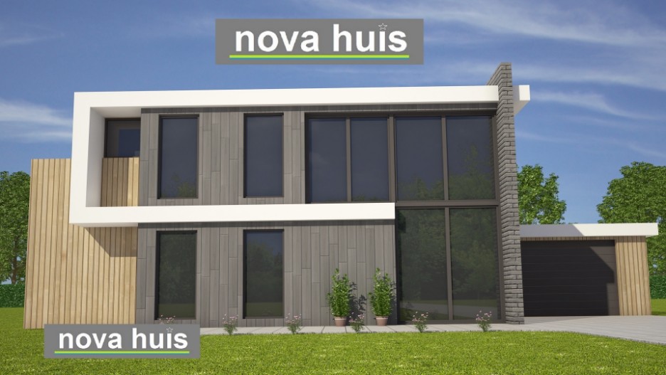 Moderne kubistische woning met veel licht glas overstekken grote garage onderhoudsvrije materialen K131 