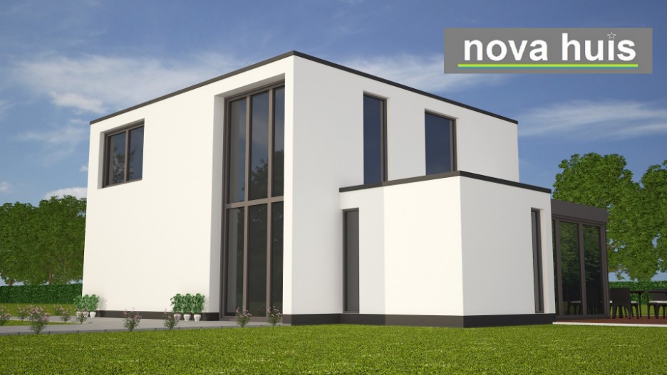 Moderne woning in kubistische ontwerpvorm en bouwstijl plat dak 2 verdiepingen K108