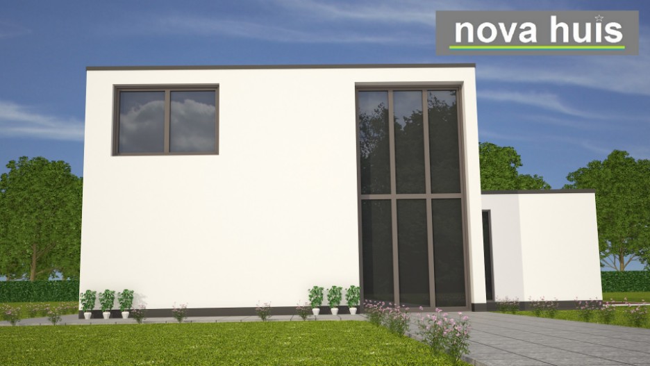 Moderne woning in kubistische ontwerpvorm en bouwstijl plat dak 2 verdiepingen K108