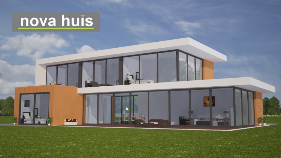 Moderne woning met veel glas en licht in kubistische  ontwerp- en bouwstijl met overstekken vrije indeling NOVA-HUIS K45