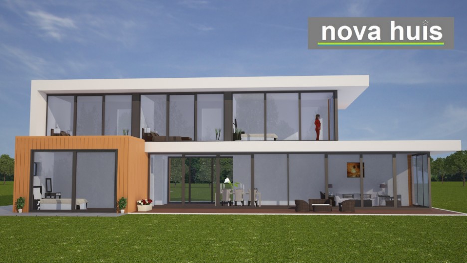 Moderne woning met veel glas en licht in kubistische  ontwerp- en bouwstijl met overstekken vrije indeling NOVA-HUIS K45