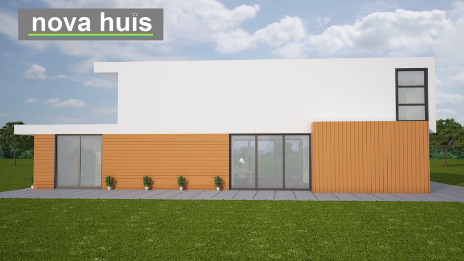 Moderne woning met veel glas en licht in kubistische  ontwerp- en bouwstijl met overstekken vrije indeling NOVA-HUIS K45