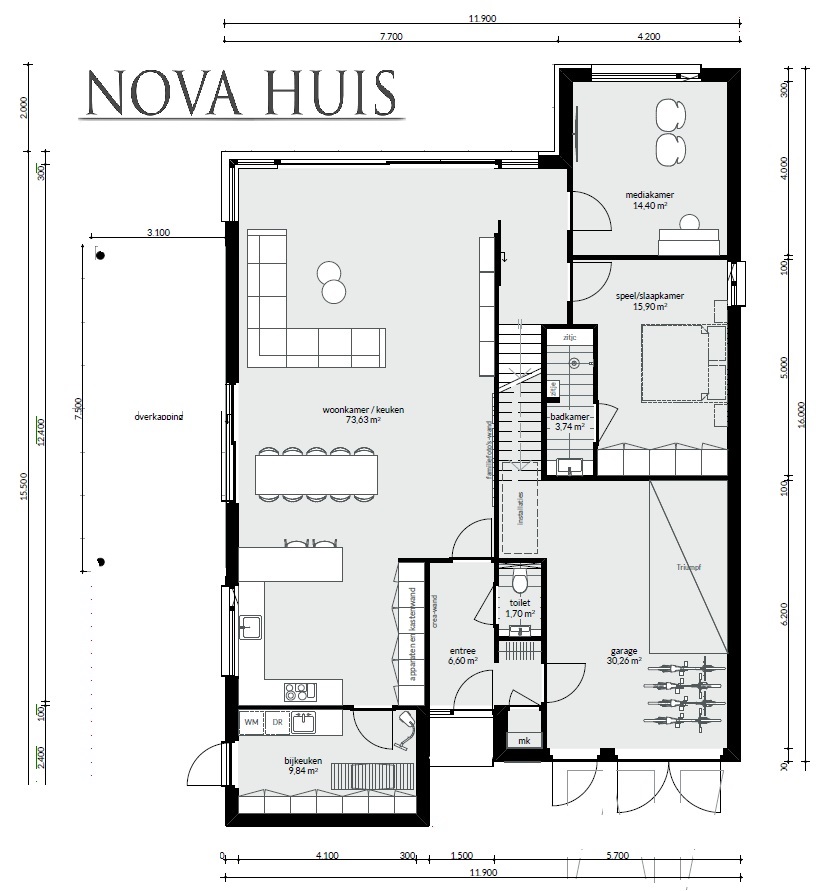 Moderne woning onder Architectuur kubistisch hoge kwaliteit lage prijzen energielaag NOVA-HUIS 246