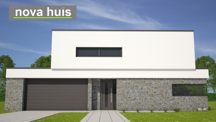 Mooi moderne kubistische woning of villa ontwerp met overdekt terras en veel glas energieneutraal bouwen K132